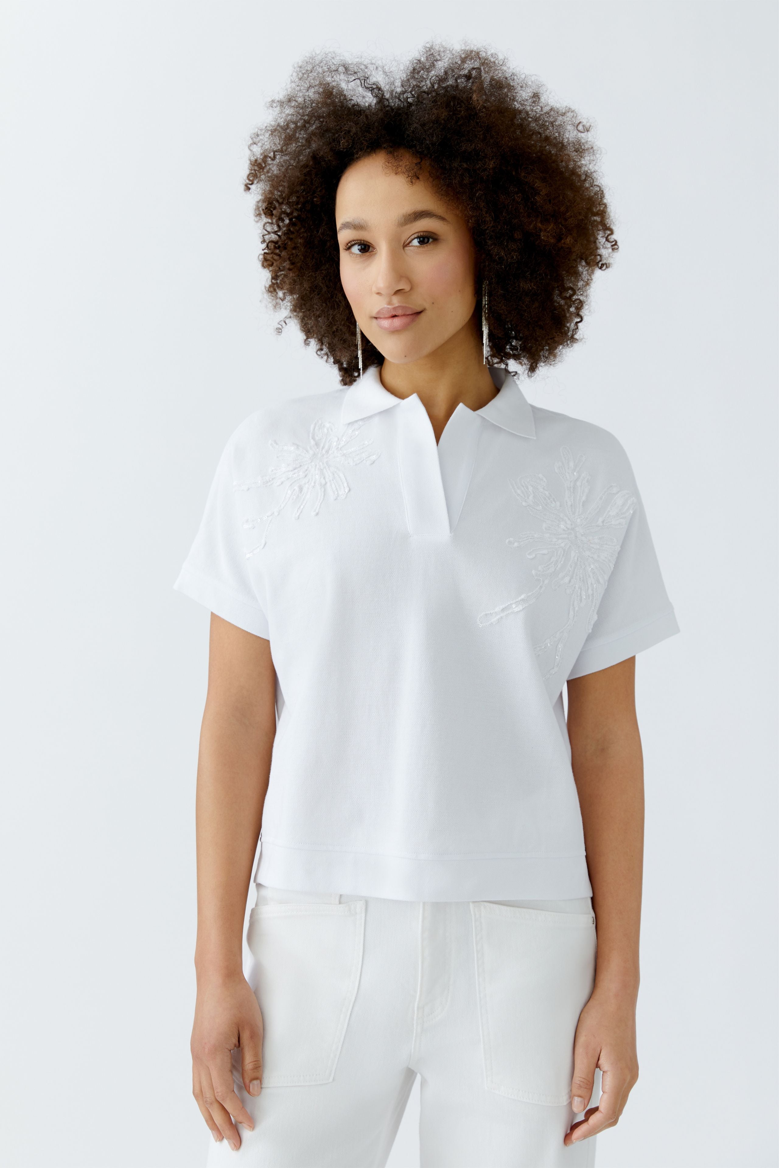 Oui - White Flower Sequin Polo