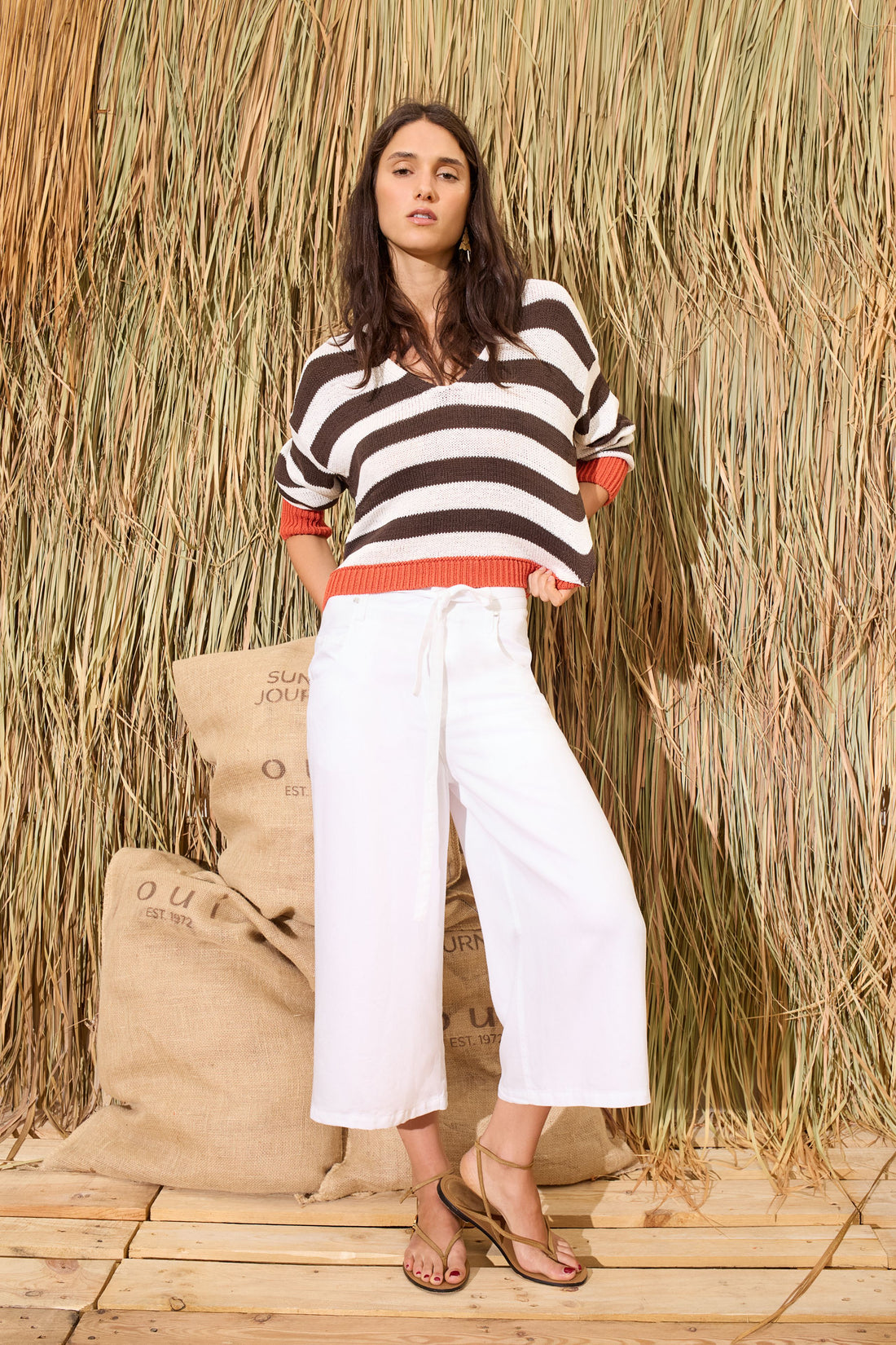 Oui Bermuda White Denim Shorts