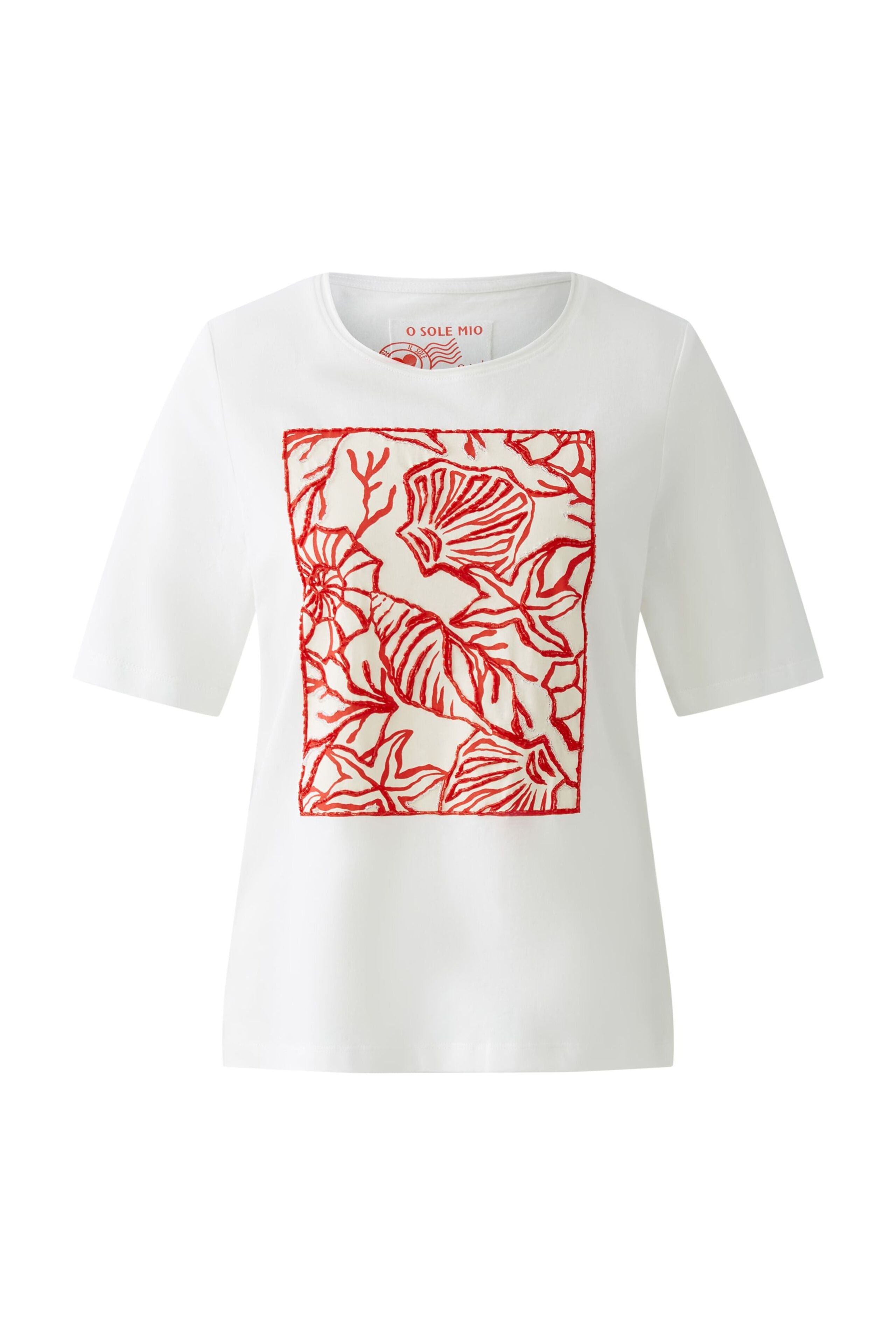 Oui - Red and White Shell Print T-Shirt