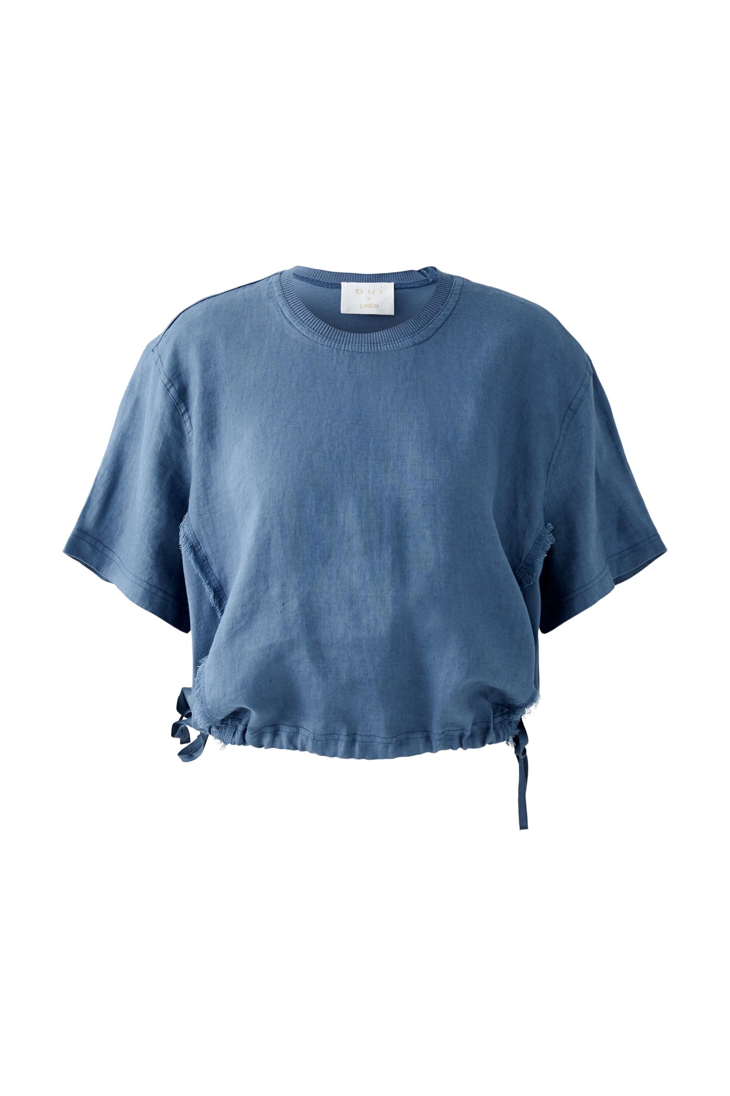 Oui - Vintage Indigo Linen Drawstring Blouse