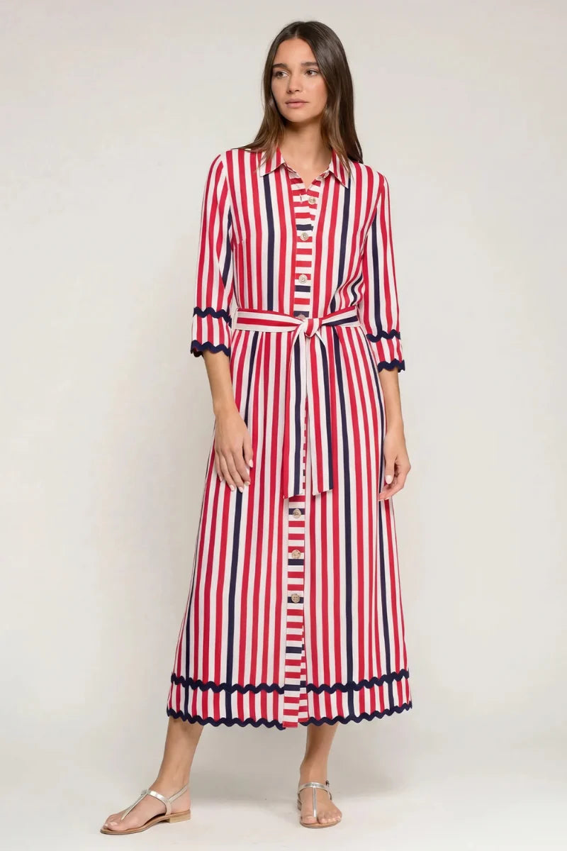 Vilagallo Natalia Italian Red Stripe Dress