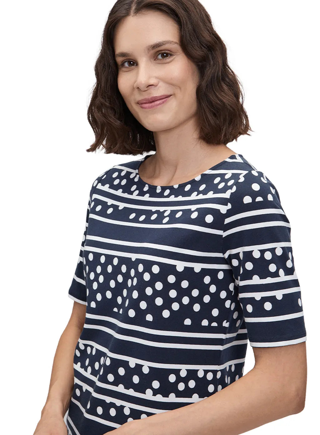 Betty Barclay - Navy and White Stripe and Polka Dot T-Shirt