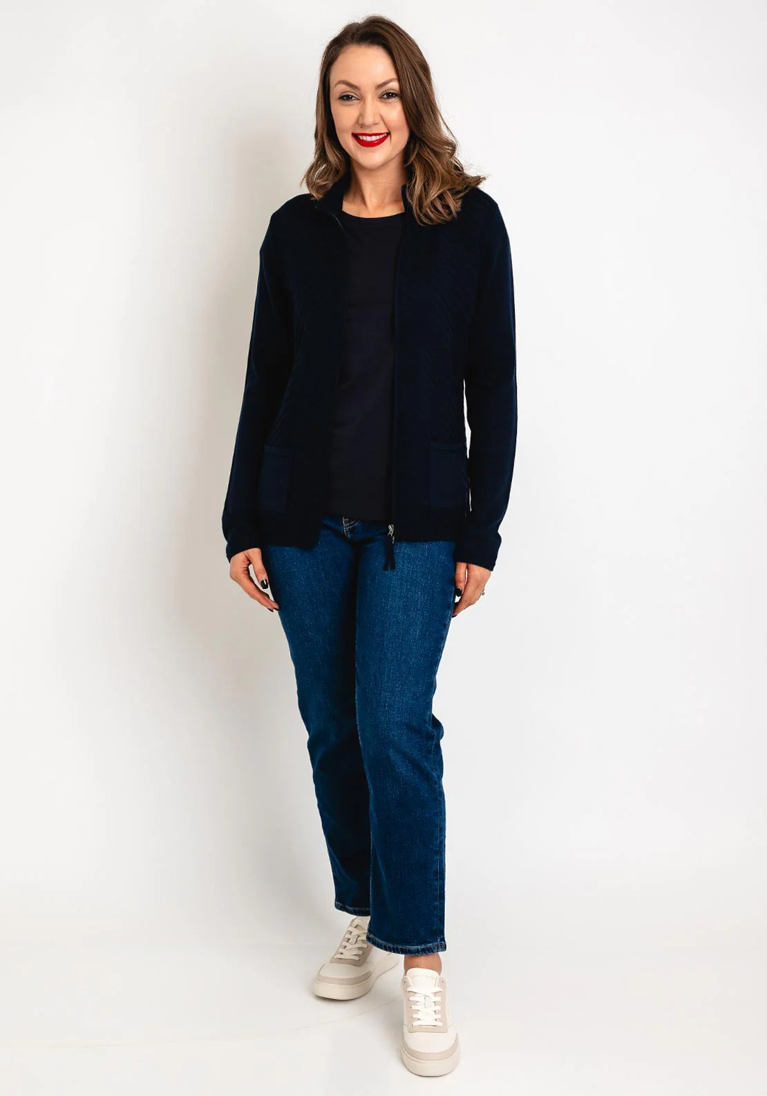 Olsen - Navy Knit Zip Jacket