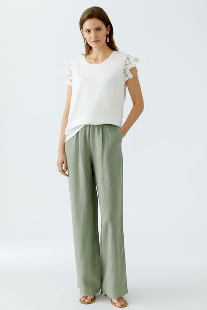 Oui - Olive Wide Leg Linen Pant