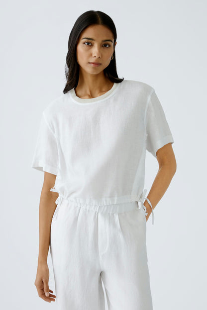 Oui - White Linen Drawstring Blouse