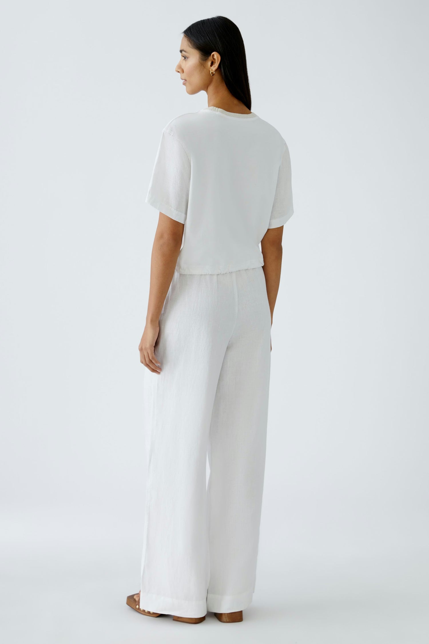 Oui - White Linen Drawstring Blouse