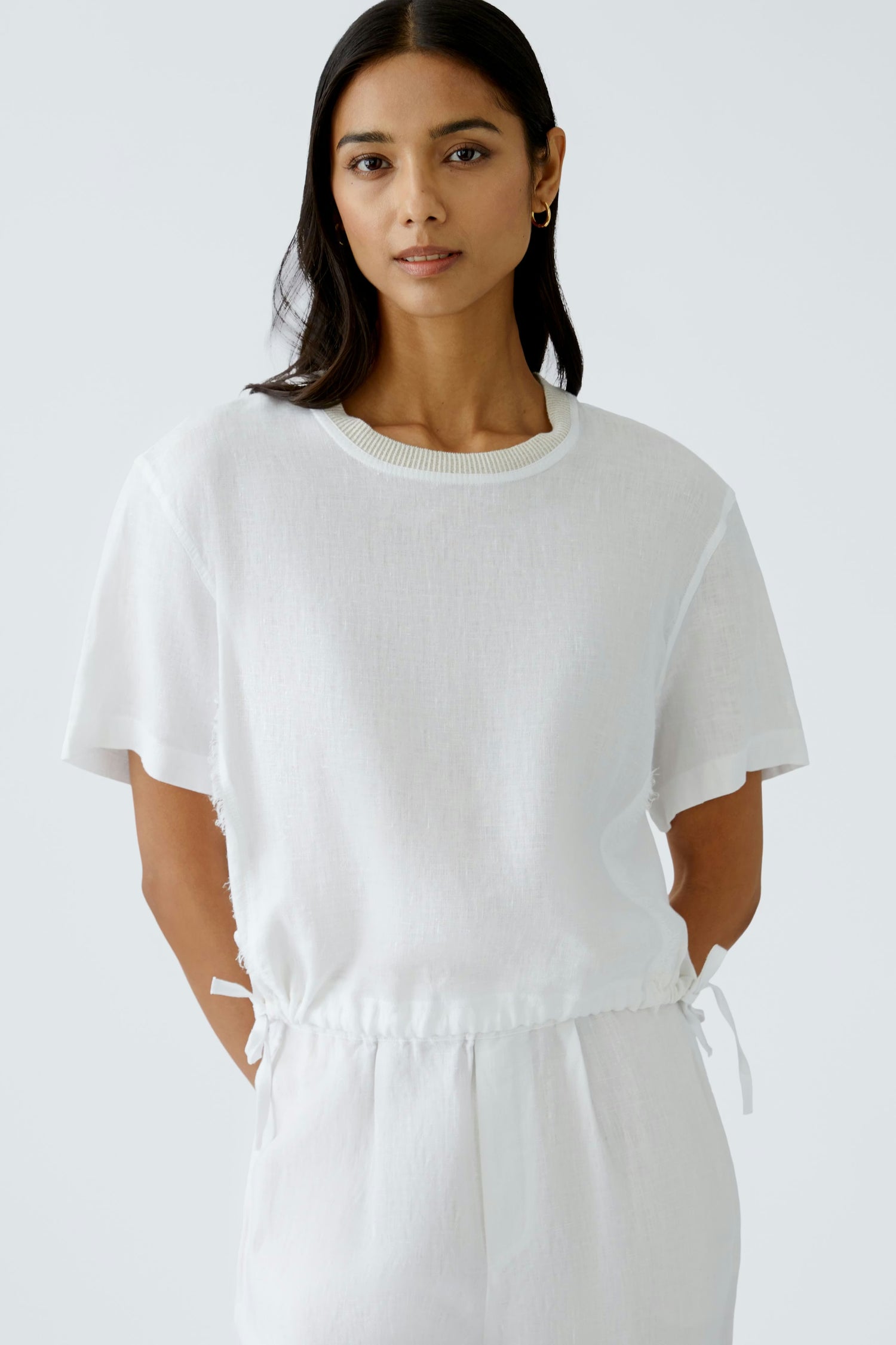 Oui - White Linen Drawstring Blouse