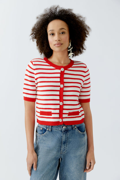 Oui - Cardigan Red and Cream Stripe