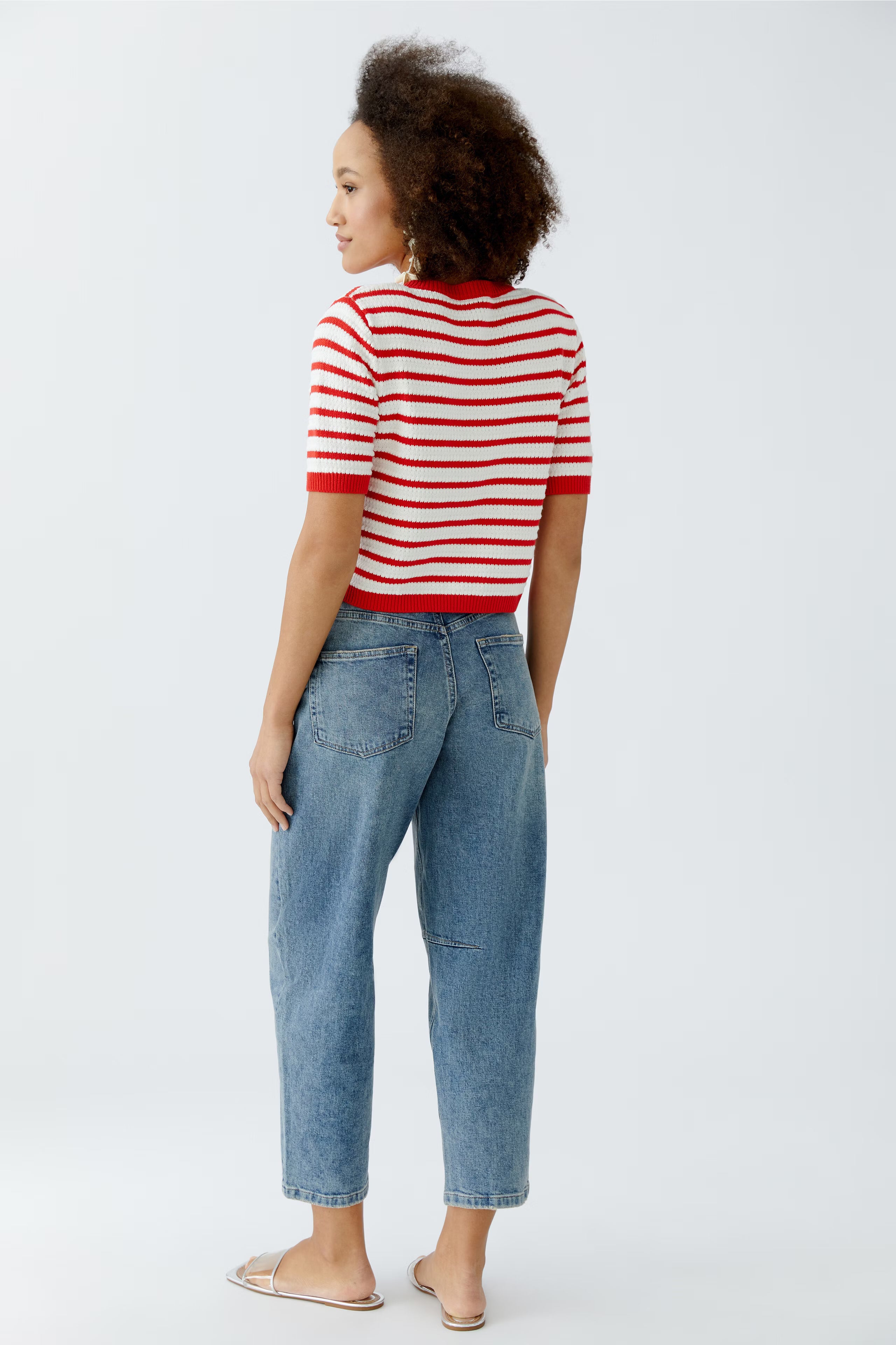 Oui - Cardigan Red and Cream Stripe