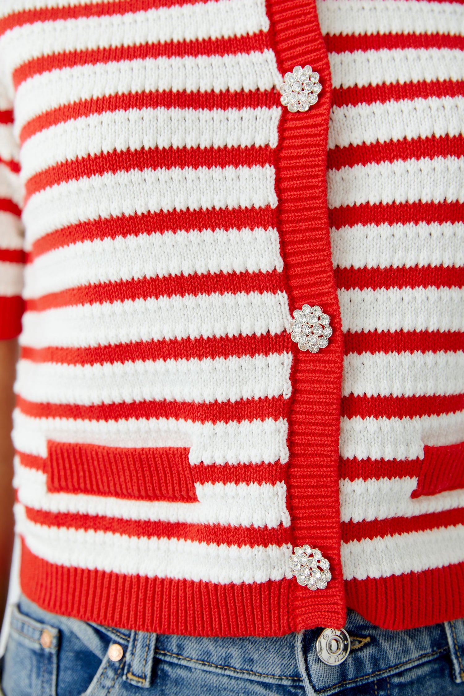 Oui - Cardigan Red and Cream Stripe