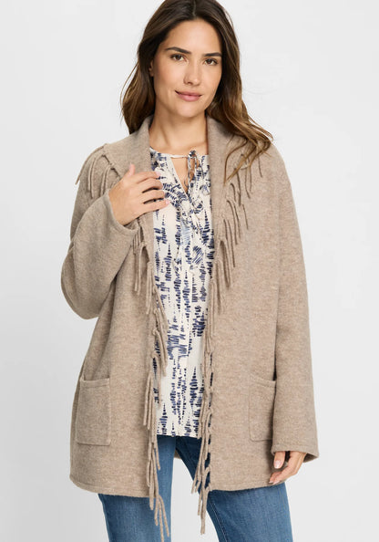 Olsen Taupe Tassle Knit Jacket
