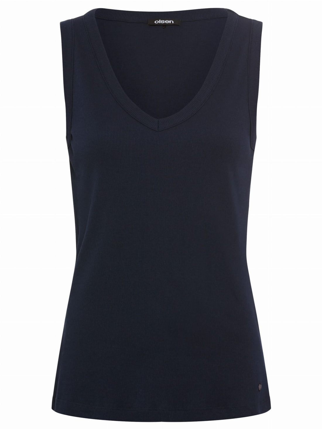 Olsen - Navy Ribbed V Neck Sleeveless Top
