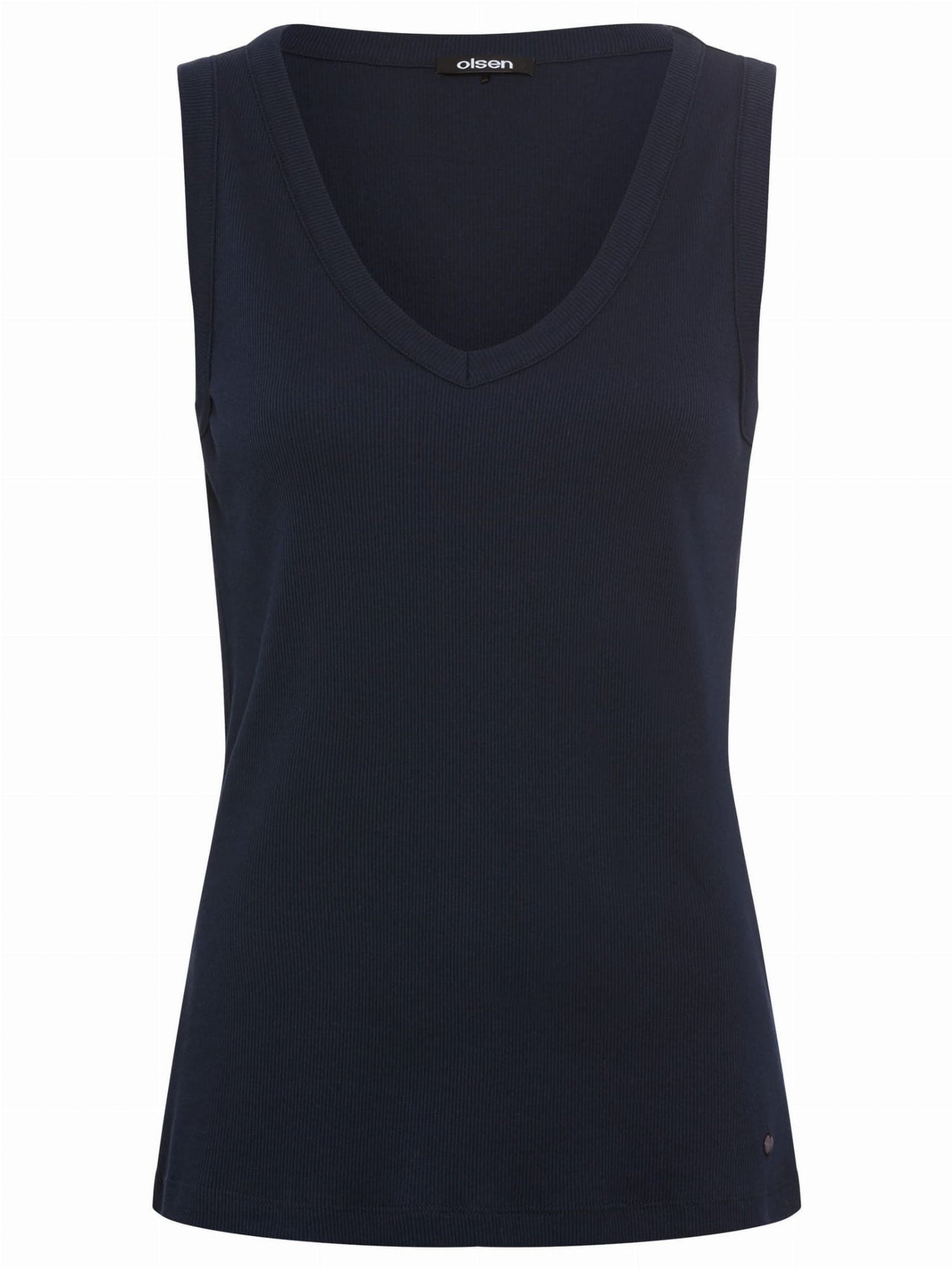 Olsen - Navy Ribbed V Neck Sleeveless Top