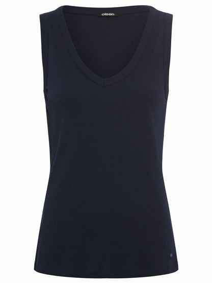 Olsen - Navy Ribbed V Neck Sleeveless Top