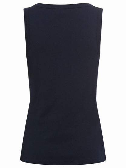Olsen - Navy Ribbed V Neck Sleeveless Top
