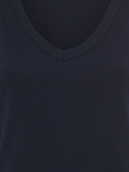 Olsen - Navy Ribbed V Neck Sleeveless Top