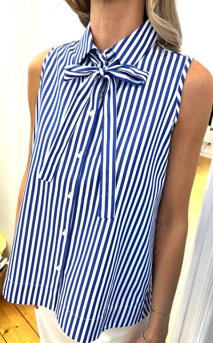 Tonno and Panna -  Blue and White Bow Blouse