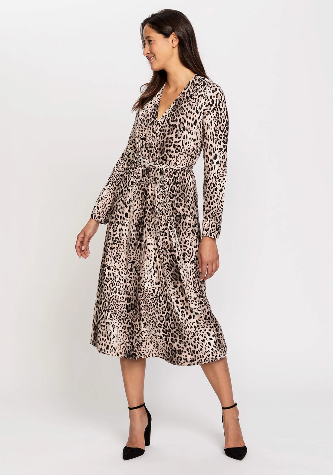 Olsen - Leopard Print Faux Wrap Midi Dress