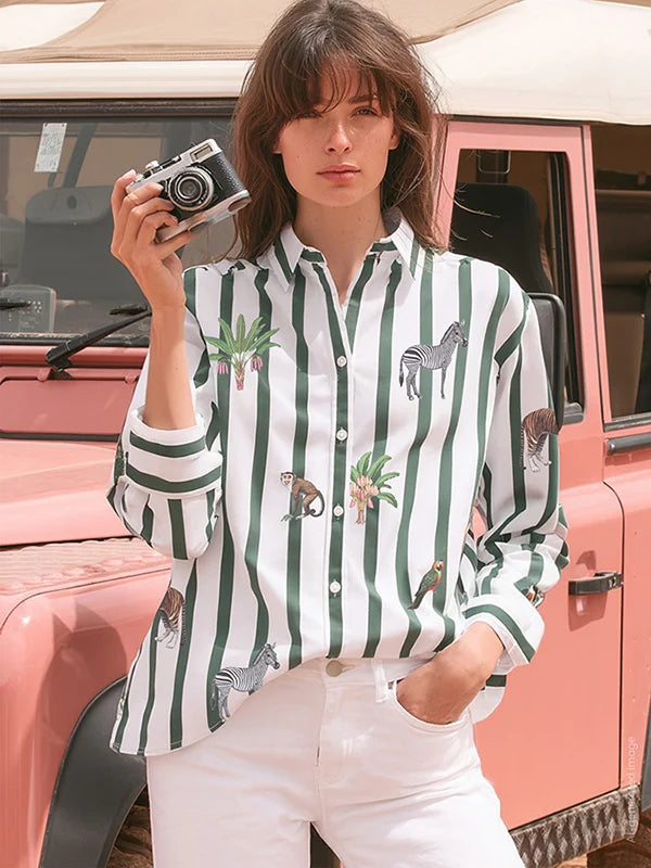 Vilagallo Isa Green Stripes Shirt