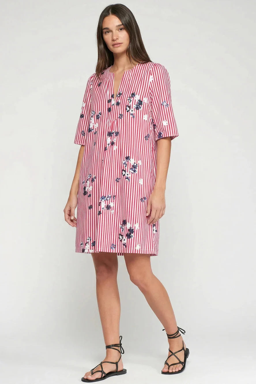 Vilagallo Ame Red Stripe Dress with Sequins