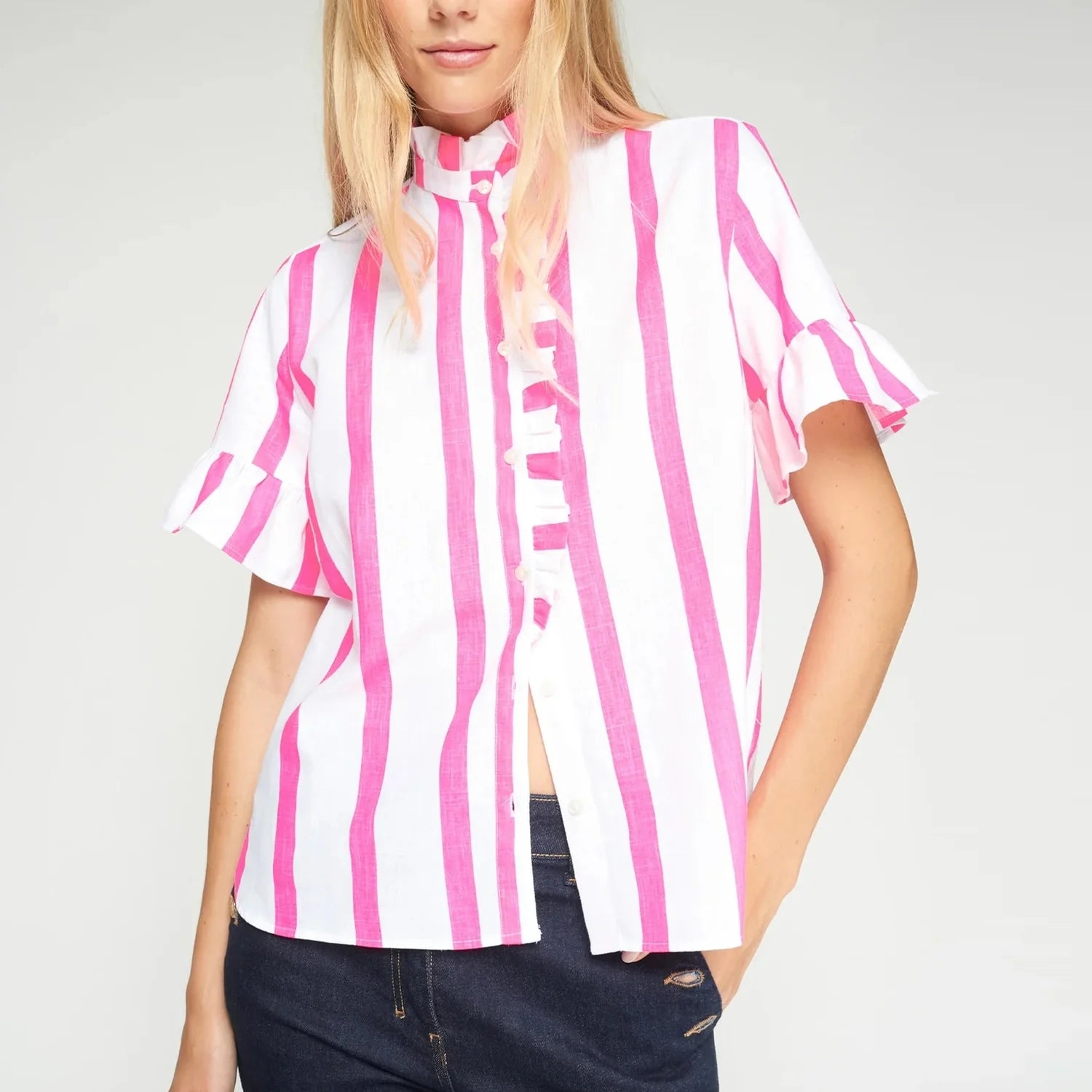 Vilagallo Carolina Neon Pink Striped Shirt