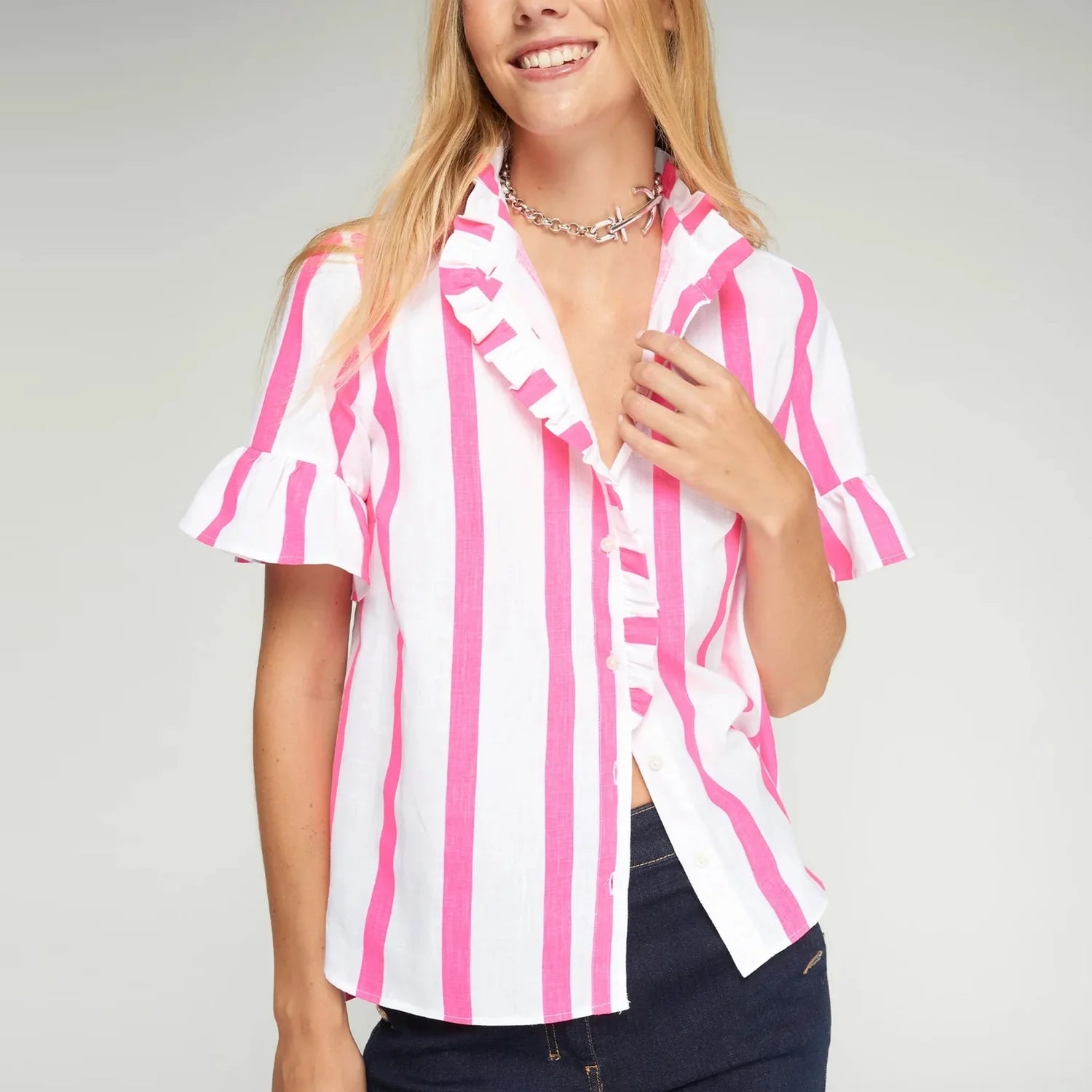 Vilagallo Carolina Neon Pink Striped Shirt