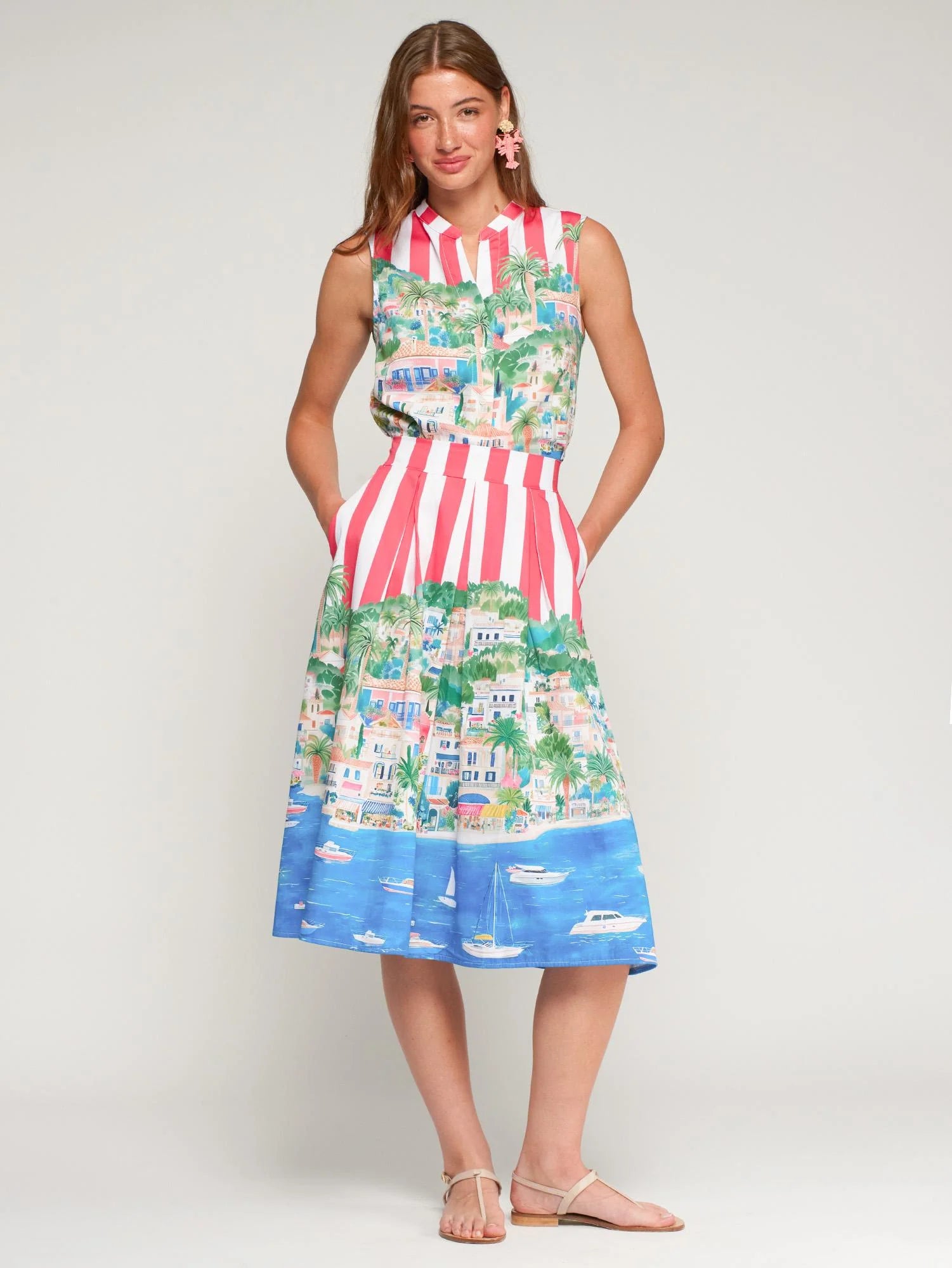 Vilagallo Puerto Pink Striped Skirt