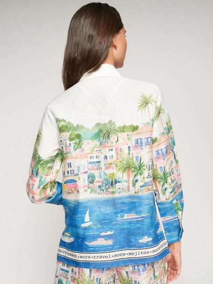 Vilagallo Tea Puerto Linen Print Shirt