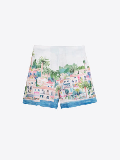 Vilagallo Tea Puerto Print Linen Shorts