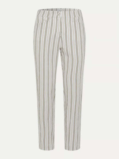 Brax  -Mara Sage, Beige and White Stripe 7/8 Pants
