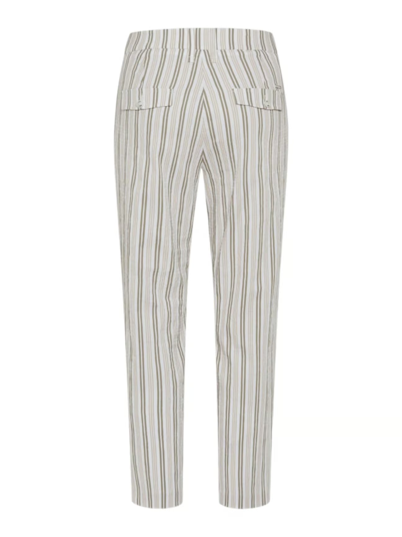 Brax  -Mara Sage, Beige and White Stripe 7/8 Pants