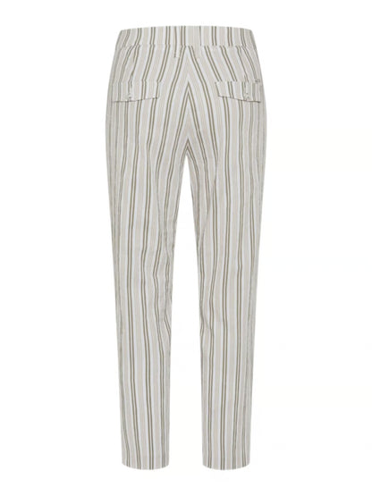 Brax  -Mara Sage, Beige and White Stripe 7/8 Pants