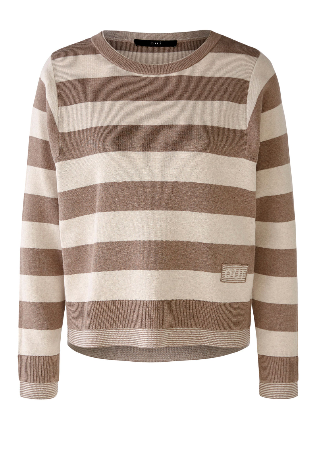 Oui - Light Brown &amp; Stone Cotton Striped Knit