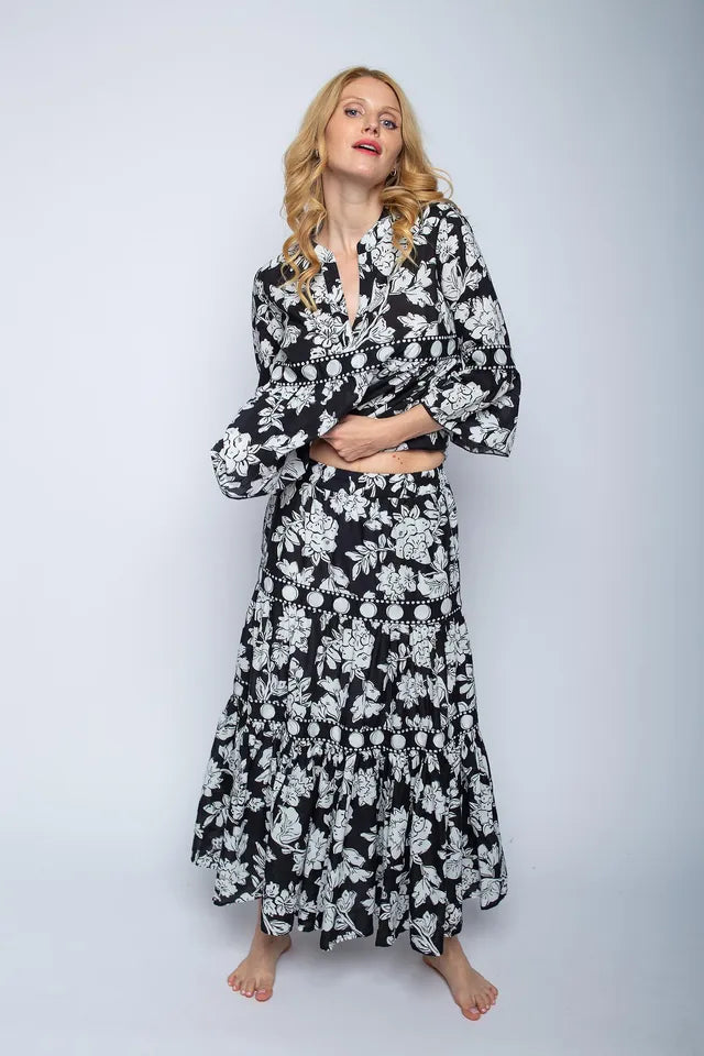 Emily Van Den Bergh - Black and White Flower Print Skirt