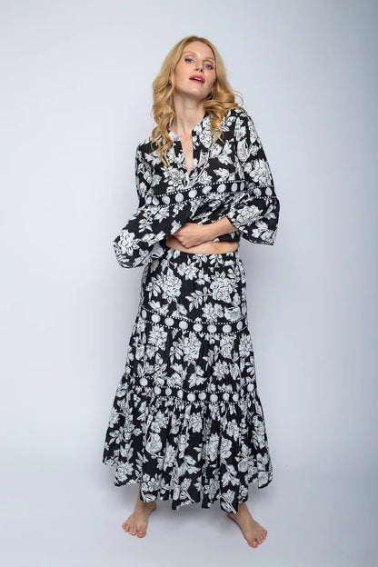 Emily Van Den Bergh - Black and White Flower Print Skirt