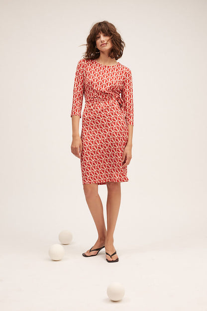 Oui - Red Print Heart Dress