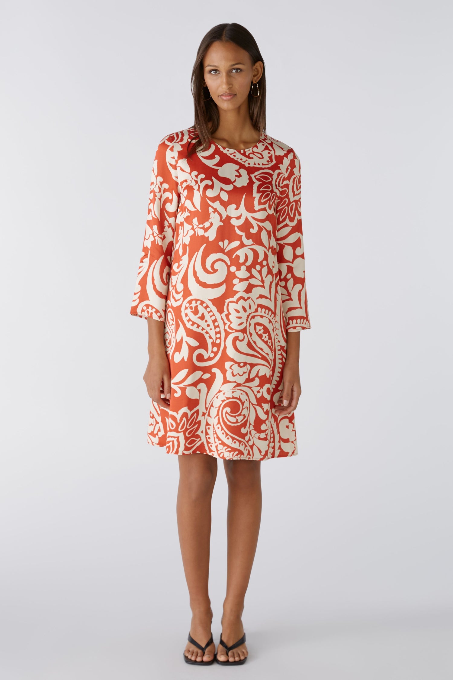 Oui - Red and Cream Print Dress