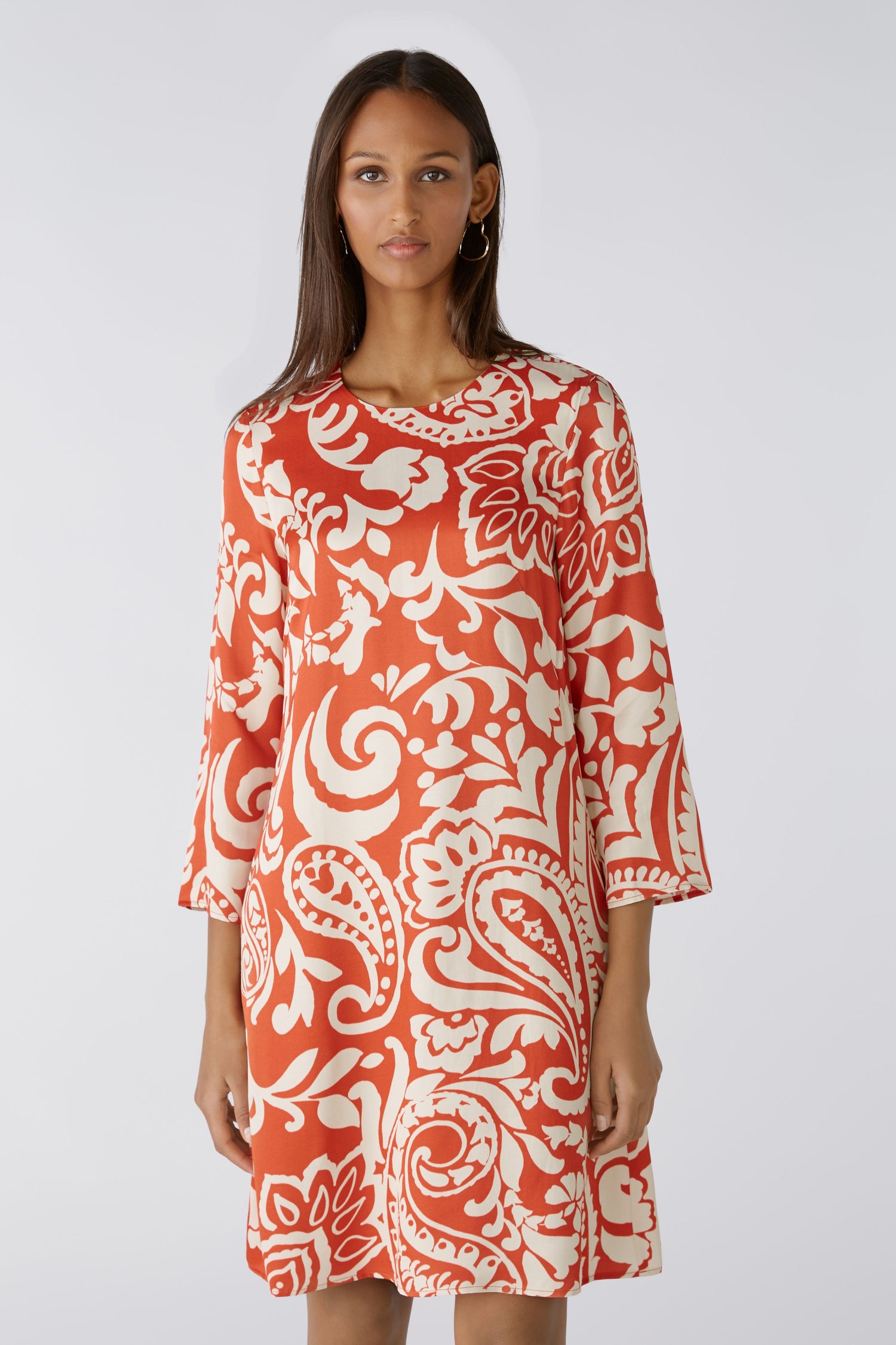 Oui - Red and Cream Print Dress