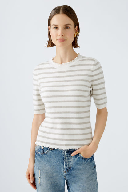 Oui - Cream and Grey Stripe Knit