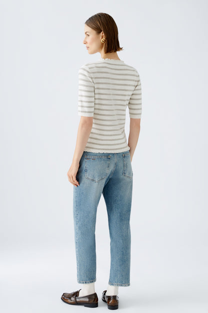 Oui - Cream and Grey Stripe Knit