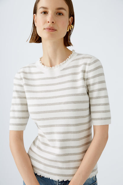 Oui - Cream and Grey Stripe Knit