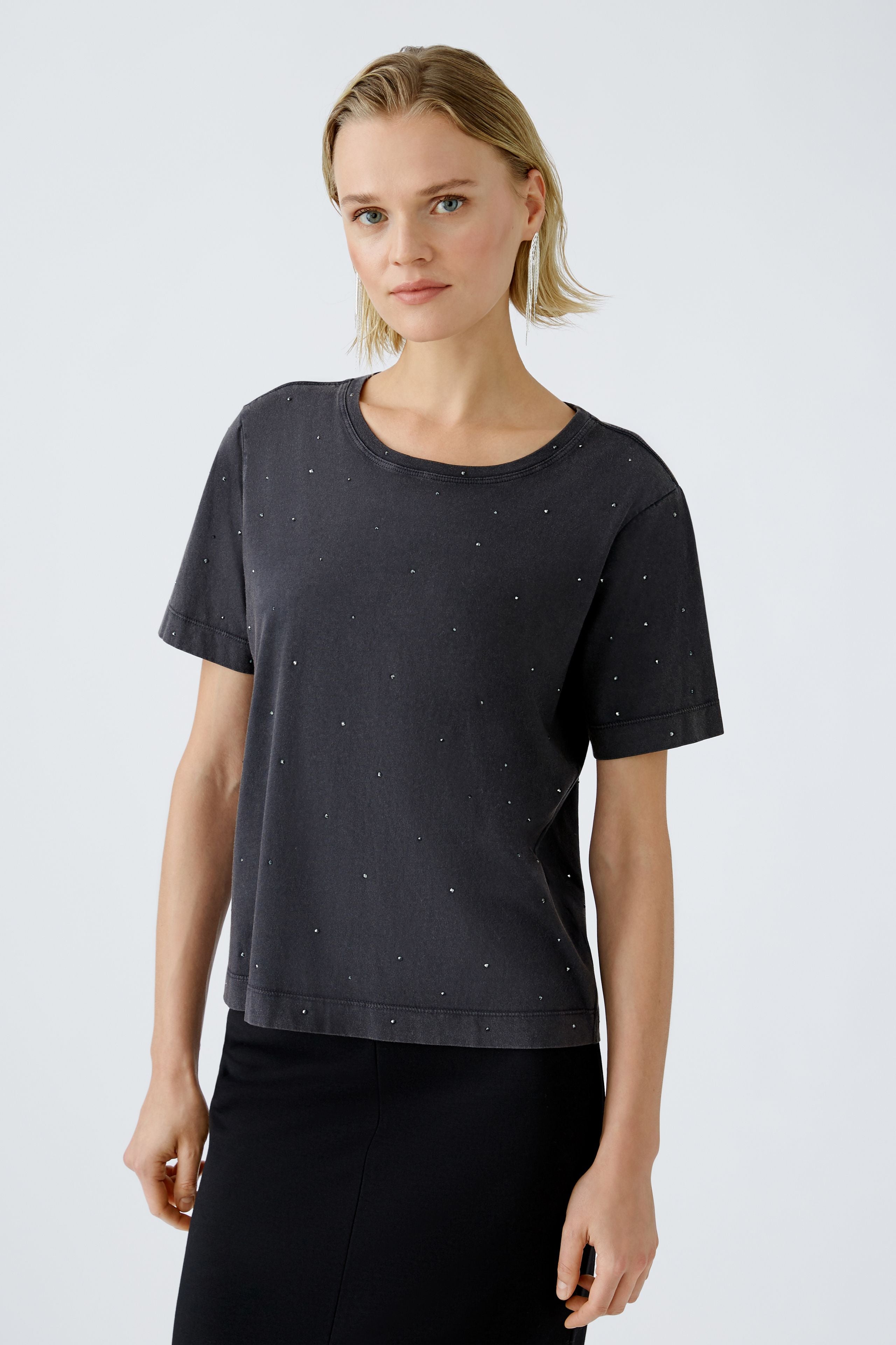 Oui- Washed Black Embellished t-shirt