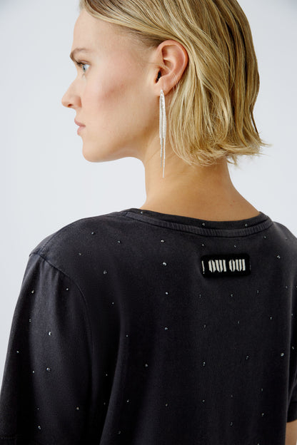 Oui- Washed Black Embellished t-shirt