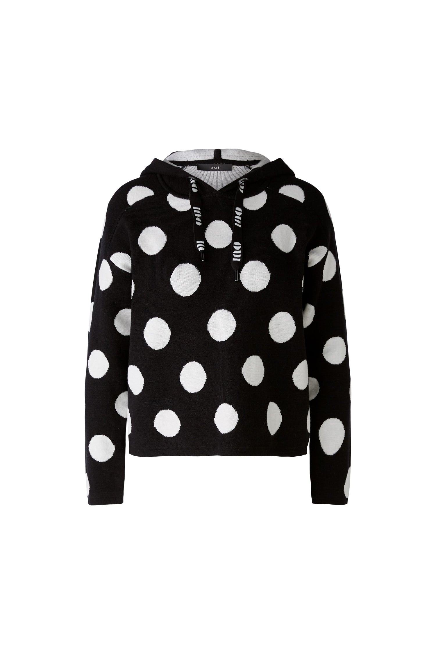 Oui - Black and Off White Polka Dot Hoodie Jumper