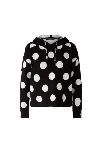 Oui - Black and Off White Polka Dot Hoodie Jumper