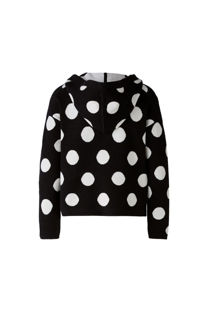 Oui - Black and Off White Polka Dot Hoodie Jumper