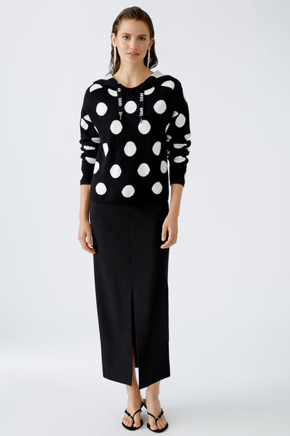Oui - Black and Off White Polka Dot Hoodie Jumper