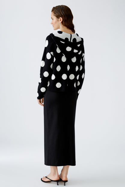 Oui - Black and Off White Polka Dot Hoodie Jumper
