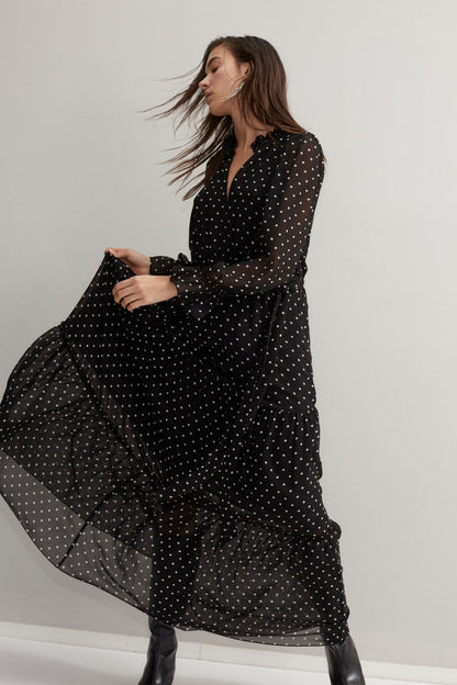Oui- Black and White Spot Maxi Dress