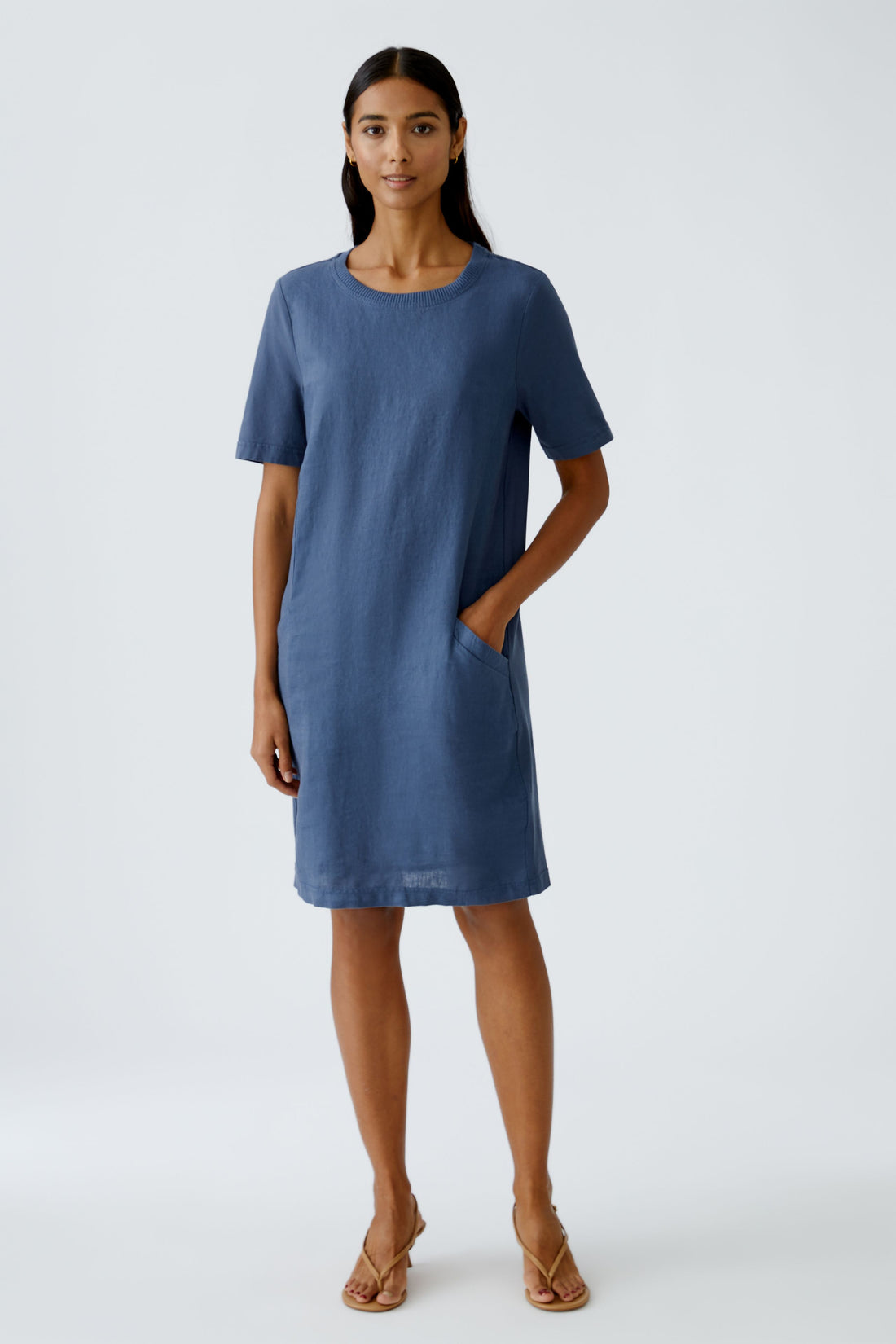 Oui- Mid Blue Linen Dress